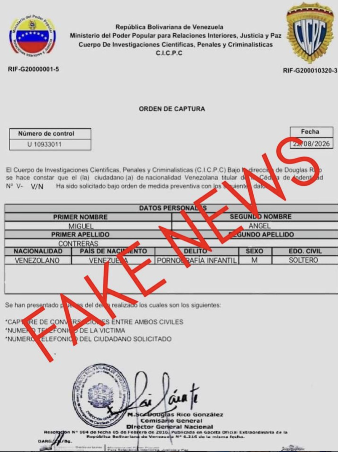 Cicpc advierte de falsas citaciones para extorsionar