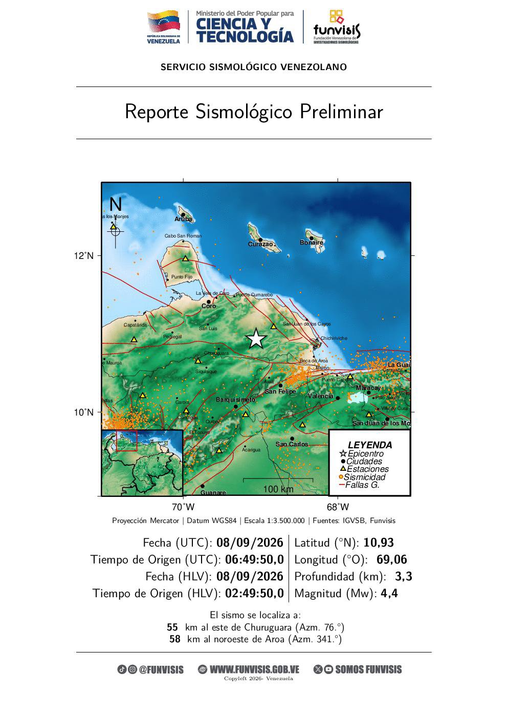 Cuatro sismos se registraron en el occidente del país este martes: Funvisis reporta epicentros en Churuguara y Aroa