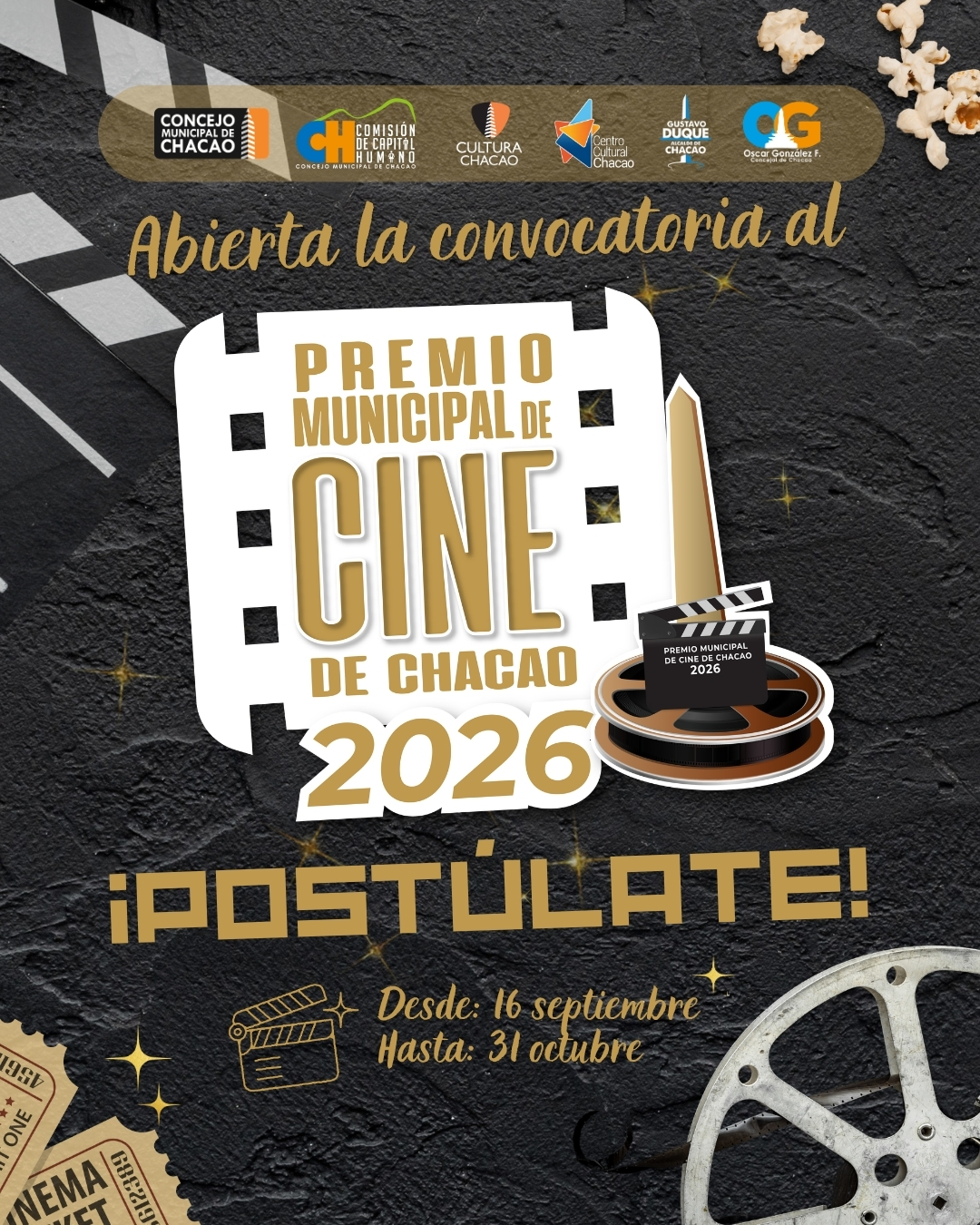 Abren postulaciones para el Premio Municipal de Cine de Chacao 2026 con más de 20 categorías