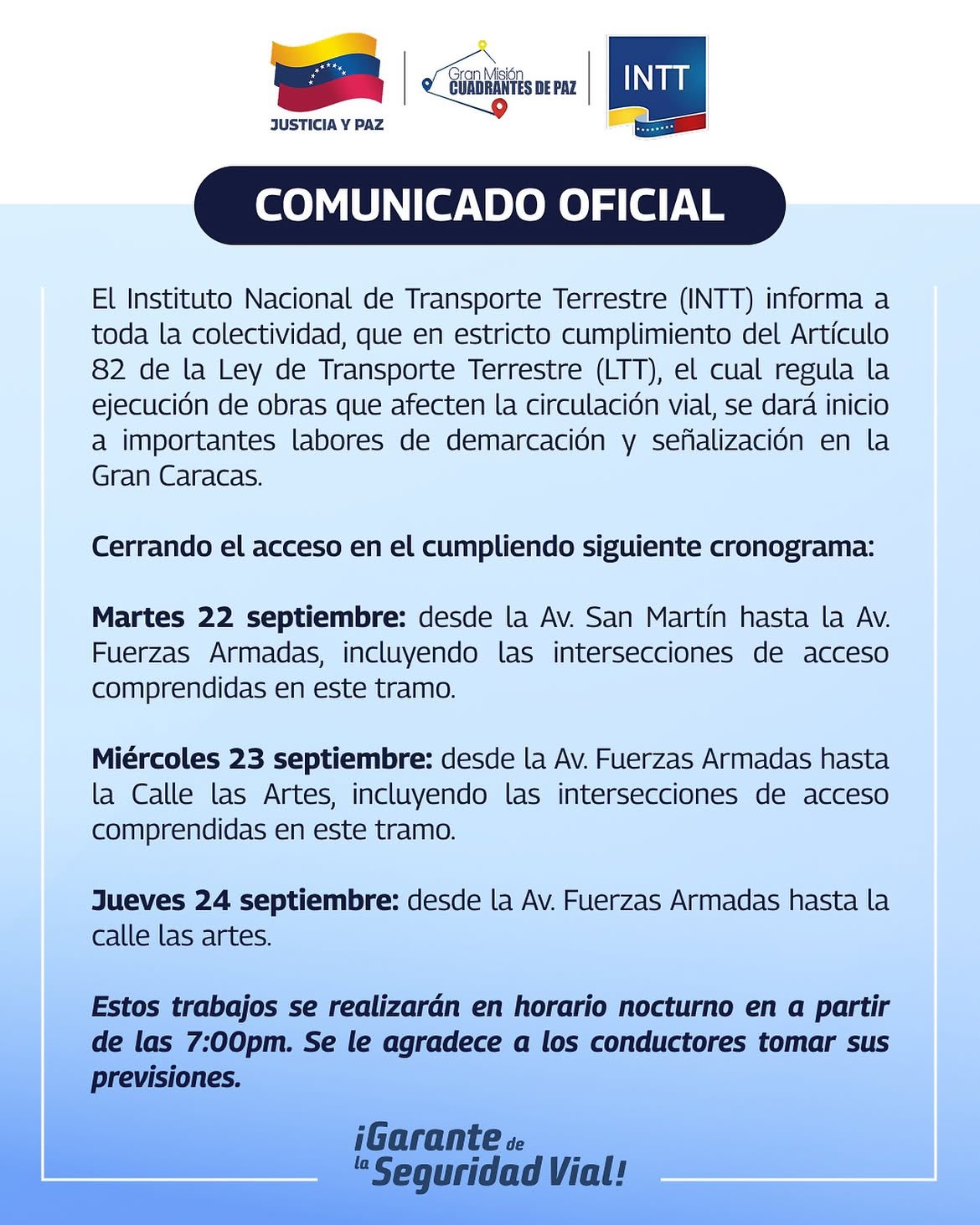 Restringirán paso nocturno en San Martín y Fuerzas Armadas por trabajos de demarcación