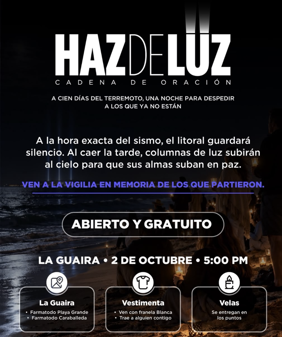 Con música y velas encendidas realizan la vigilia «Haz de Luz» en La Guaira por las víctimas del terremoto