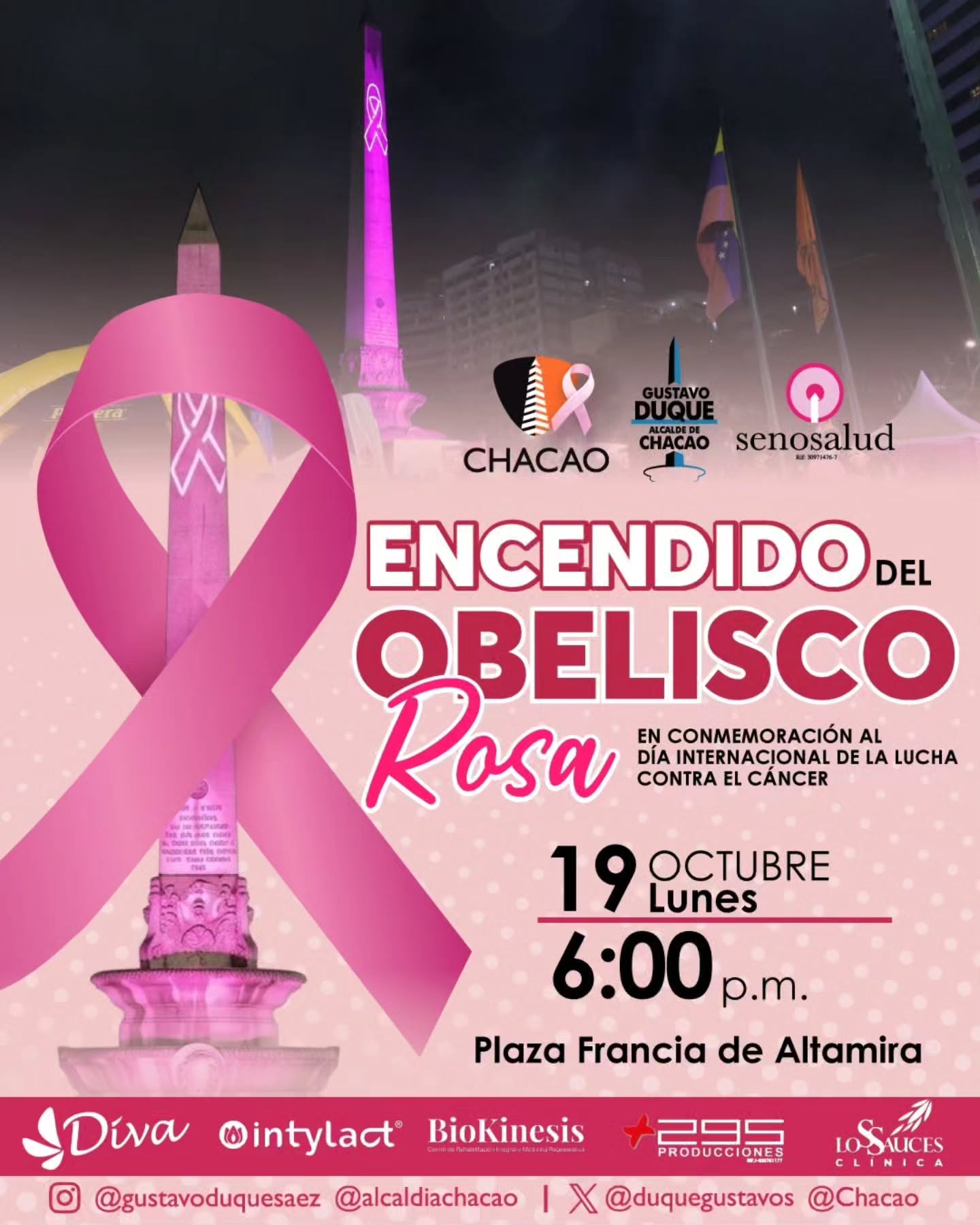 El Obelisco de Altamira se viste de rosa por la detección temprana del cáncer de mama